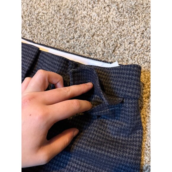 NEW Loft Wide-Leg High-Rise Herringbone Navy Button Front Trousers Pants Size 10 - Picture 12 of 13